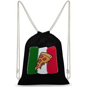Pizza Italië Vlag Trekkoord Rugzak String Bag Sackpack Canvas Sport Dagrugzak voor Reizen Gym Winkelen