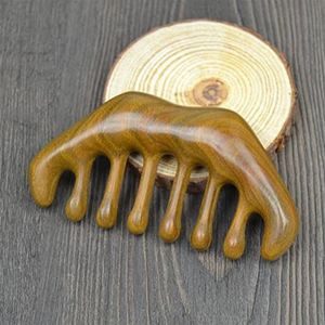 Hoofd meridiaan massage kam groen sandelhout vijf brede tanden kam acupunctuur therapie bloedcirculatie antistatisch glad haar 1 stuk (kleur: 2)