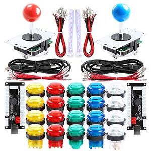 Qenker 2 spelers LED Arcade DIY Kit voor USB MAME PC Game DIY & Raspberry Pi Retro Controller DIY incl. 2 x Arcade Joystick, 20 x LED Arcade knoppen, 2 x Zero Delay USB Encoder (gemengde kleurenkit)