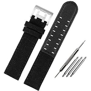 Horlogebandjes voor mannen en vrouwen, horlogeband 20 mm / 22 mm gepolijste gesp van echt leer en nylon gesplitste horlogeband for slim horloge, analoog horloge (Color : Black silver Clasp, Size : 2