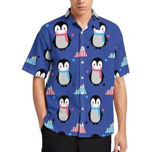 Pinguïn sjaal zomer heren shirts casual korte mouw button down blouse strand top met zak S