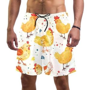PAFEFO Funny Little Chicken boardshorts voor heren, sneldrogend, strand, zwemmen, sportpakken met zakken, Grappige kleine kip, XXL