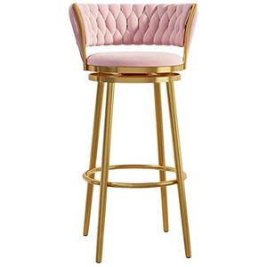 Luxe draaibare barkrukken, ontbijteetkrukken met chromen voetsteun en onderstel, fluwelen gestoffeerde stoel voor ontbijtbar, toonbank, keuken, huis (kleur: roze)