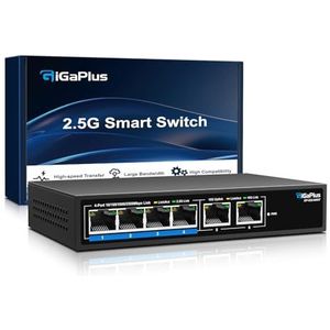 6 poorts 10Gb onbeheerde Ethernet Switch met 4*2.5G Base-T poorten, 2*10G RJ45 poorten. 60Gbps schakelcapaciteit, GiGaPlus 10Gbps netwerkswitch voor 2.5G/10Gbps NAS/PC, WiFi6-router, draadloos AP