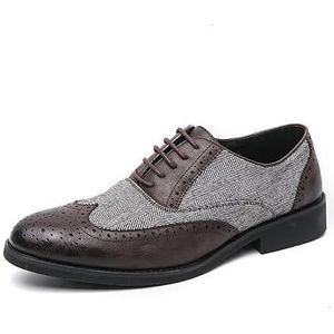 Formele schoenen for heren Veterschoenen Puntige neus Brogue Reliëf Wing tip Tweekleurig Patchwork Antislip Antislip Blokhak Slipvast Zakelijk(Brown,45 EU)