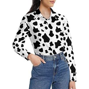 Damesshirt met koeienprint, lange mouwen, button-down blouse, casual werkshirts, tops, L
