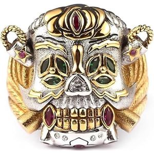 Gerrit Expendables Lucky Ring Koper Stallone Skull Rings Gothic Vintage Juweliers Biker Cocktail Party Loop Halloween Cadeaus for mannen (Color : 925 Silver, Size : 11)