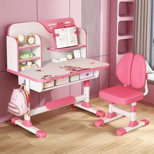 Chiusuet Kinderbureaustoelset, in hoogte verstelbaar, multifunctioneel bureau en stoel, ergonomisch roze bureau voor jongens en meisjes, school, thuis, werkgereedschap