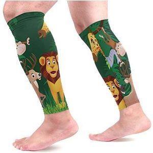 EZIOLY Cartoon Lion Elephant Giraffe Aap Sport Kalf Compressie Mouwen Been Compressie Sokken Kalf Guard voor hardlopen, Fietsen, Moederschap, Reizen, Verpleegkundigen