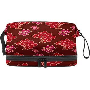 Grote capaciteit reizen cosmetische tas,Rode Chinese Patten,Make-up tas,Waterdichte make-up tas organisator, Meerkleurig, 27x15x14 cm/10.6x5.9x5.5 in