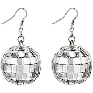S-JIANG Disco Ball Oorbellen voor vrouwen, spiegel bal oorbellen, zilveren disco bal oorbellen voor vrouwen kostuum accessoires