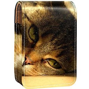Kat Patroon Lipgloss Houder Lipstick Case Draagbare Mini Lipstick Opbergdoos Reizen Lipstick Organizer Case met Spiegel voor Vrouwen, Meerkleurig, 9.5x2x7 cm/3.7x0.8x2.7 in