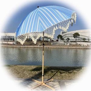 ZYBOWAYL Strandparasol 200 cm kantelbaar marktscherm UV-bescherming parasol outdoor zonwering tafelscherm strepen decoratieve parasol met franjes rond terrasparasol voor gazon dek zwembad (kleur: B,