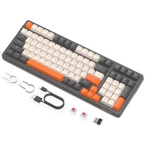 Draadloos Hotswap Mechanisch Gaming Toetsenbord, Bedraad RGB-Toetsenbord met Achtergrondverlichting, Rode Schakelaar, Bluetooth/2,4 Ghz/USB-C met 4000 mAh Batterij voor Mac/Win - Grijs/Oranje