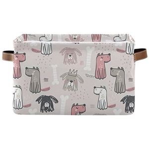 xigua Creatieve Honden Opbergmand Opvouwbare Opbergbak Set van 2 Canvas Rechthoekige Opbergmand met Lederen Handgrepen voor Thuis Kast & Kantoor Decoratie