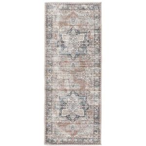 Rugvista Dhabi Oriental, Vloerkleden, Laagpolig, 80 x 200 cm, Rechthoekig, Modern Tapijt, Chenille, OEKO-TEX Standard 100 kwaliteit, Hal, Slaapkamer, Keuken, Woonkamer, Eetkamer, Terracotta/Blauw