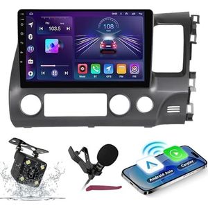 Android 14 Autoradio Navi voor H-onda Civic 2005-2012 9 ""Screenradio met draadloze carplay Android Auto GPS Navigatieondersteuning Bluetooth 5.0 HIFI FM 5G-WiFi SWC MIC-camera,M700s