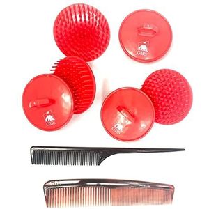 G.B.S Zachte Rode Hoofdhuid Massager Pack van 6 Zachte Pocket Kam 7 ""Styling Kam & 8"" Pin Staart Kam voor Haar | Hoofdhuid Borstel Shampoo Haarverzorger voor Vrouwen Mannen Baard & Grooming Brush |