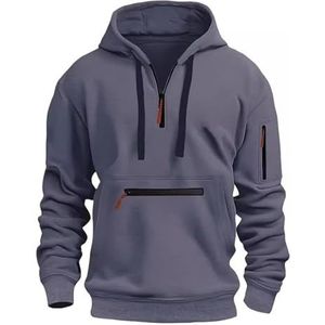 YOMACY Kwart Zip Lichtgewicht Pullover Mannen Lange Mouw Hoodies, Workout Running Actieve Hoodies, Vintage Tactische Jas Winter Camo Trui Jassen Met Zakken Militair Tactisch Sweatshirt, Donkergrijs,