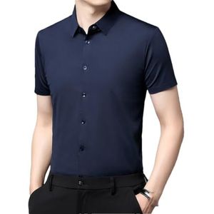 Dvbfufv Heren Stretch Shirt met korte mouwen Ademend Effen kleur Business Casual Shirts, Donkerblauw, XS