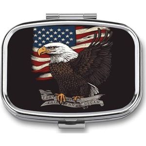 USA Patriottic Eagle Travel Pill Organizer Draagbare Dagelijkse Waterdichte Pil Case Kleine Geneeskunde Opslag Container voor Vitaminen Visolie Kabeljauw Leverolie Oordopje Opslag