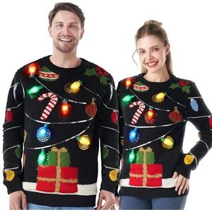 JOYIN Grappige kersttrui voor dames, met ingebouwde ledverlichting, Zwart, M