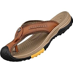 Mens gesloten teen flip-flop sandalen, outdoor lederen wandelslipper waterdichte zomer vissers strandschoenen (Color : Brown, Size : 42 EU)