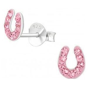 Zilveren kinderoorbellen | oorbellen meisje | Zilveren oorstekers, roze hoefijzers