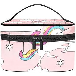 Make-up Organizer Bag, Reizen Make-up Tas Organizer Case Draagbare Cosmetische Tas voor Vrouwen en Meisjes Toiletartikelen Kindertijd Eenhoorn Witte Wolken Ster Roze, Meerkleurig, 22.5x15x13.8cm/8.9x5.9x5.4in