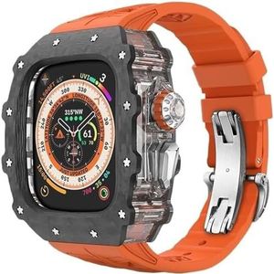 dayeer Koolstofvezel Case Band voor Apple Watch 49MM Ultra2 Ultra, fluorrubber horlogeband met Cover Mod Kit voor Iwatch Series9/8/7/6/5/4/se (Color : Oranges, Size : 45mm 44mm for 9876)