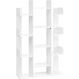 VASAGLE boekenkast, vormige boekenplank in de vorm van een boom, staande plank met 13 vakken, opbergrek, 86 x 25 x 140 cm, met afgeronde hoeken, wit LBC067W01