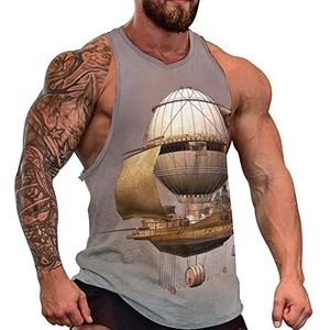 Vintage Steampunk Airship Heren Tank Top Mouwloos T-shirt Trui Gym Shirts Workout Zomer Tee
