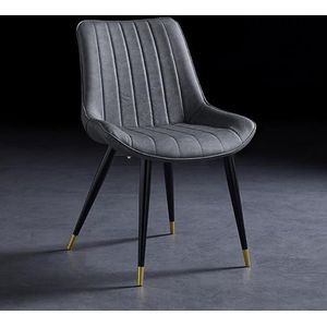 Eetkamerstoel, moderne en eenvoudige eettafel en stoelen met metalen poten en pu lederen zitting en rugleuningen, for keukenlounge vrije tijd woonkamer (Color : Grey, Size : Black+gold)