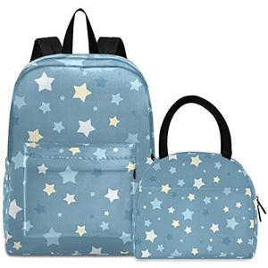 Blauwe sterren kunst boekentas lunchpakket set schouder rugzak boekentas kinderrugzak geïsoleerde lunchbox-tas voor meisjes jongens, Patroon., Medium