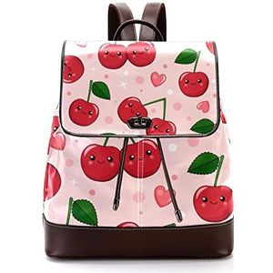 Gepersonaliseerde schooltassen boekentassen voor tiener schattige cartoon rode kers, Meerkleurig, 27x12.3x32cm, Rugzak Rugzakken