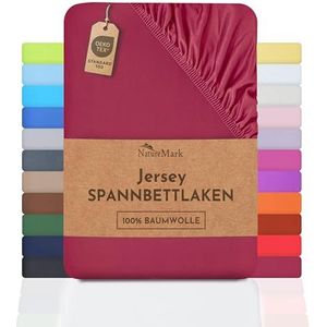NatureMark Jersey hoeslaken, 100% katoen, in vele maten en kleuren, merkkwaliteit, Öko-Tex-standaard 100 (120x200 cm, Bordeauxrood)