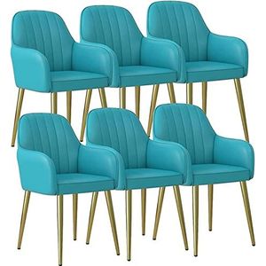 GEIRONV Lederen keukenstoelen set van 6, met ergonomische armleuningen rugleuning en koolstofstaal vergulde voetteller lounge woonkamer receptie stoel Eetstoelen (Color : Blue, Size : 83 * 41 * 42cm)