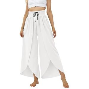 2024 Dames Wijde broek Losse fitness Yoga Hoge taille Open hoge vorkbroek Harlan broek Casual Sport Losse broek Zomer(Color:White,Size:L)