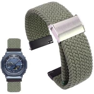 Hoge elastische nylon horlogeband geschikt for Casio DW5600 GW-5000 GW-M5610 GA2100 GA-2100 DW-5600 GM2100 Mode stoffen horlogeband armband (Color : Olive green, Size : 16mm)