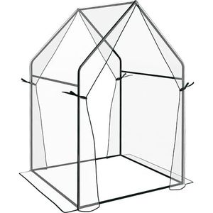 Outsunny Foliekas, Kas, Kweekkas met Dubbele Deur, Winddichte Tomatenkas, Plantenkas voor Tuin, PE, Transparant, 90 x 90 x 145 cm