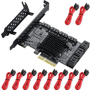 MZHOU PCIE SATA 10 Ports Uitbreidingskaart, PCI-E 4X naar SATA3.0 Controller Kaart, 6Gbps SATA HDD kaart, ASM1166 PCIE Adapterkaart-NIET RAID