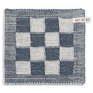 Knit Factory - Gebreide Pannenlap Block - Pannenlappen gemaakt van 50% katoen & 50% acryl - Blokken motief - Traditionele look - 1 stuk - Ecru/Granit - 23x23 cm