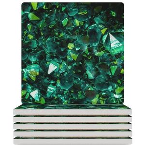 Groene minerale kristallen gepersonaliseerde onderzetters voor drankjes/bruiloft/cadeau/nieuw huis grappige onderzetters set van 4/6 vierkant 3,7 inch