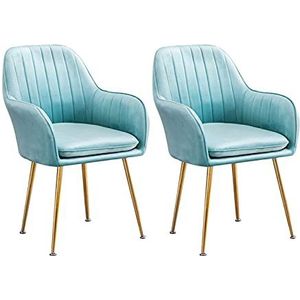 GEIRONV Zachte fluwelen eetkamer set van 2, metalen stoel benen dineren woonkamer stoelen met armleuningen rugleuning make-up stoel Eetstoelen (Color : Light blue)