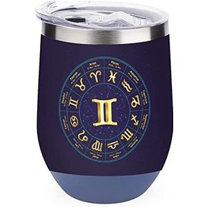 Gemini Horoscoop Cirkel Geïsoleerde Tumbler met Deksel Leuke Roestvrijstalen Koffiemok Duurzame Thee Cup Reismok Blauwe Stijl