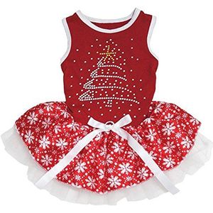 Petitebelle Puppy kleding Hond Jurk Kerst Sock Stick Boom Rood Top Dots Tutu, X-Large, Rhinestone Tree