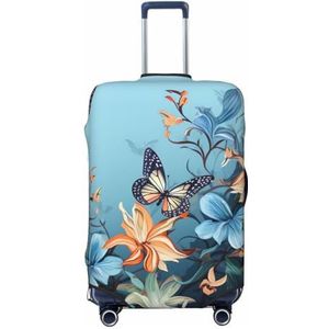 WSOIHFEC Blauwe vlinder bloemen print bagage cover elastische wasbare koffer cover anti-kras bagage case covers reizen koffer beschermer bagage mouwen voor 18-32 inch bagage, Zwart, L