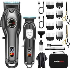 HIENA PRO Professionele Tondeuse Voor Mannen - Draadloze Kapper Set, Haarsnijmachine Kit, Oplaadbaar Met LED-Display (Zwart)