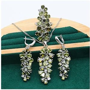 Armband Nieuwe Green Purple Topaz 925 Zilveren Sieraden Set for Dames Armband Oorbellen Ketting Hanger Ring Verjaardagscadeau 4 STUKS Armband 925 Sterling Zilver (Color : 6_7)