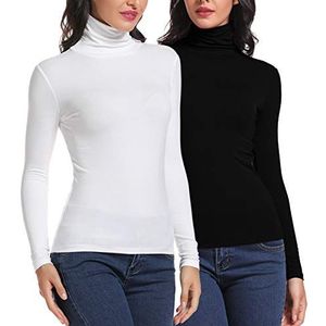 CARCOS Coltrui voor dames, lange mouwen, basic coltrui, top met hoge kraag, slimfit, T-shirt, top voor herfst en winter, zwart, wit, S